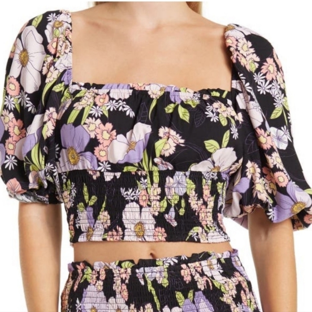 AFRM Stein Smocked Crop Top Floral Size Small Spring Summer